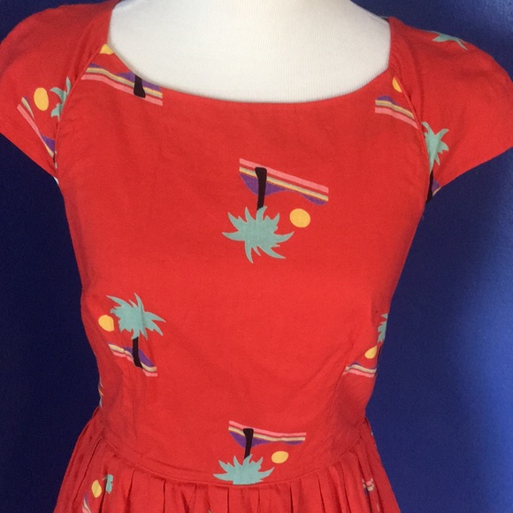 Emily & Fin red/orange palm tree, beach, sun print fit & flare swing dress 🏝☀️ - Picture 6 of 13